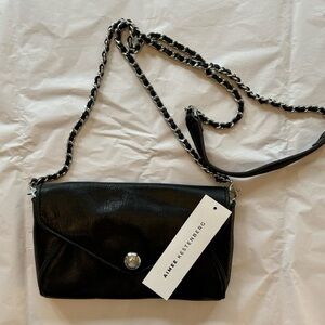 100% leather Black Crossbody Bag with Chain Strap